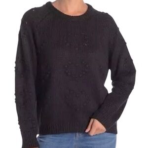John + Jen Heart Stitches Chunky Black Sweater
